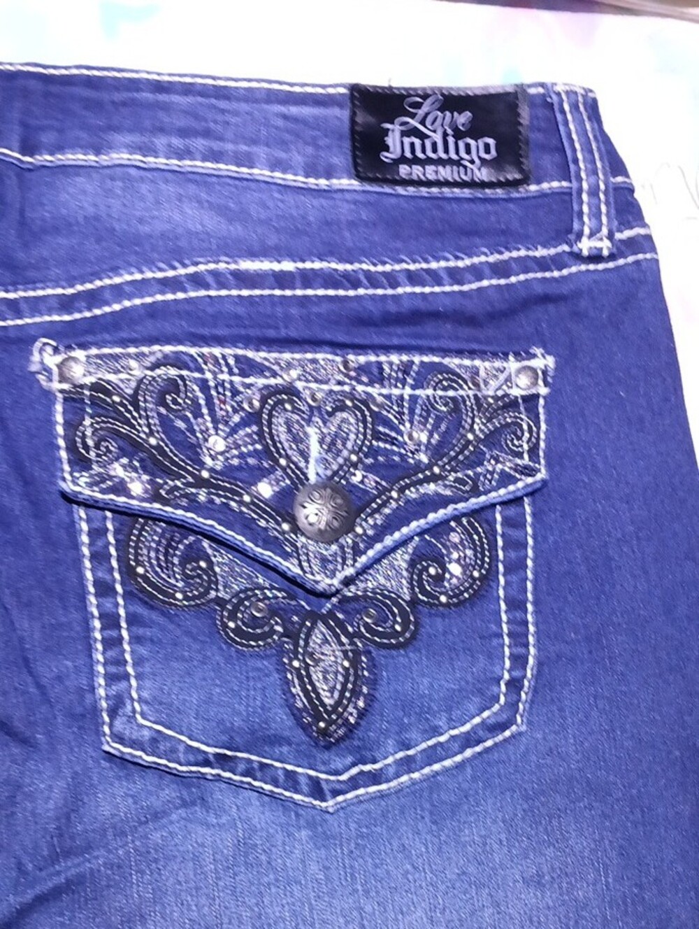 Love Indigo Dark Blue Flare Jeans - Picture 6 of 7